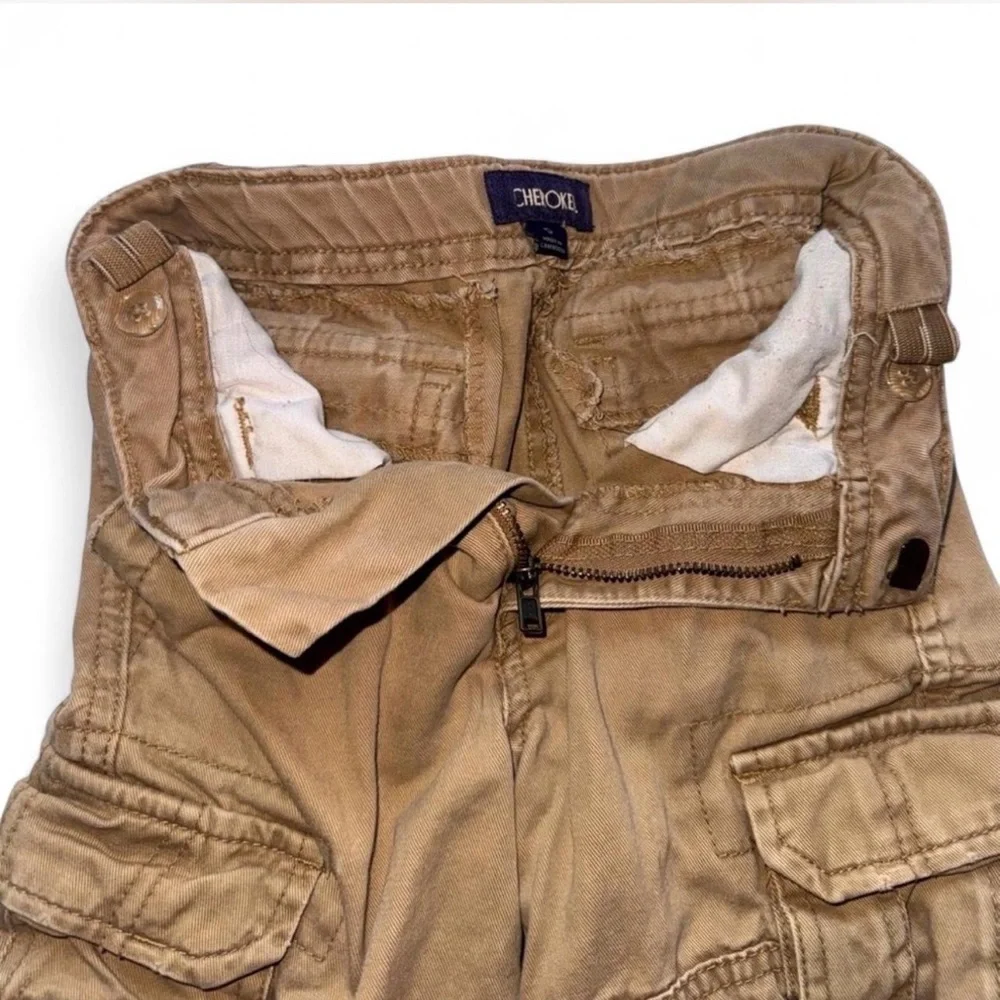 Cherokee Boys Khaki Cargo Shorts Size 5 Tan Adjustable Waist